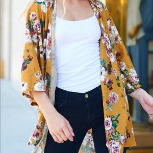 Mustard color floral kimono